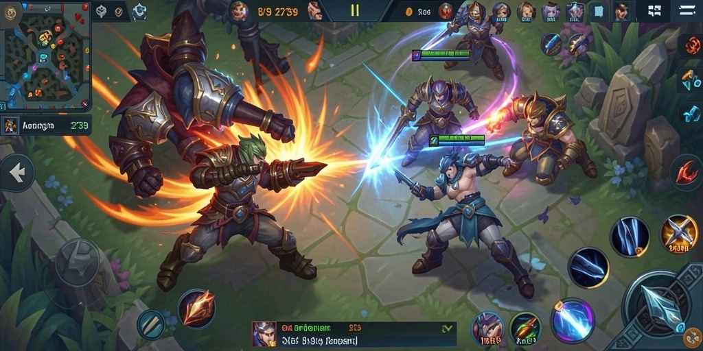 Screenshot gameplay 2739 yang menunjukkan pertarungan tim yang intens.