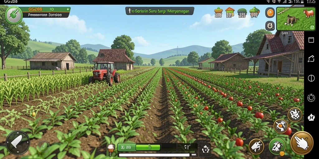 Screenshot gameplay GG288 menampilkan petani sedang merawat ladang.