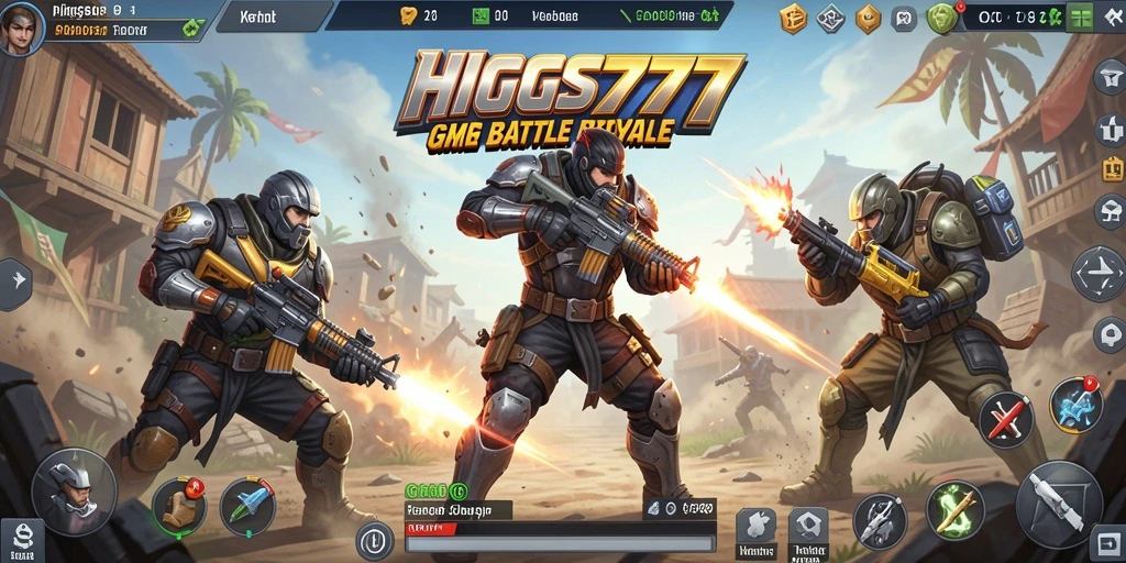 Screenshot HIGGS777 menampilkan pertempuran seru dalam gameplay Battle Royale.