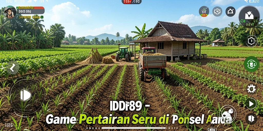 Tampilan gameplay seru dari IDR89 yang menampilkan kebun yang subur.