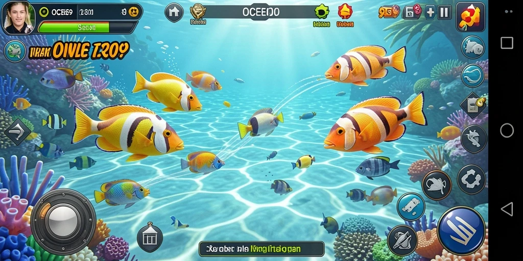 Screenshot gameplay OCE69 dengan aksi menembak ikan yang seru.