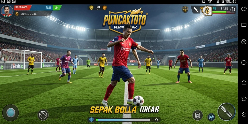 Screenshot gameplay PUNCAKTOTO menampilkan aksi seru di lapangan sepak bola.