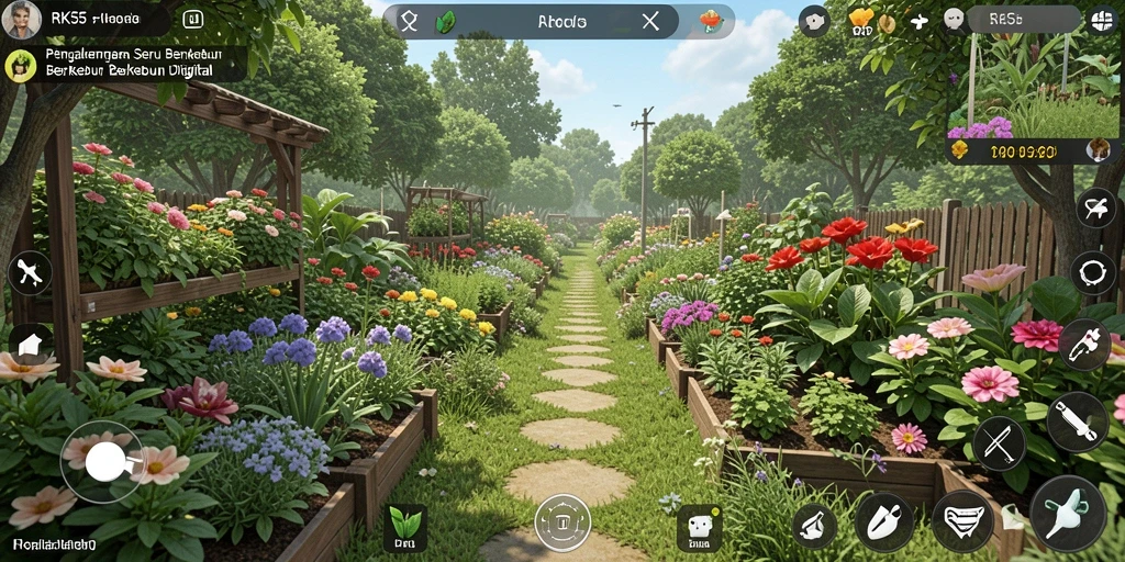 Screenshot utama RK55 menunjukkan aktivitas seru di ladang pertanian.