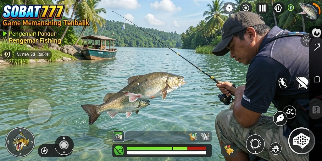 Tampilan gameplay SOBAT777 dengan suasana memancing yang menenangkan.
