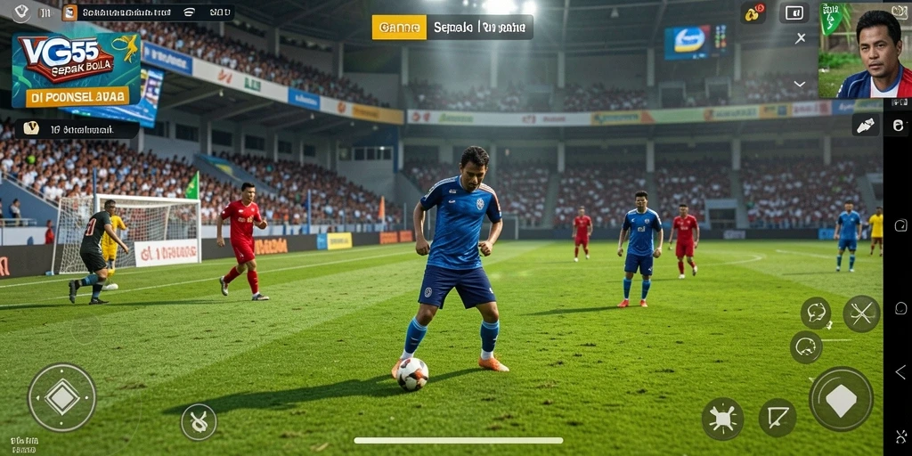 Tangkapan layar gameplay VC55 menampilkan aksi sepak bola yang seru dan realistis.